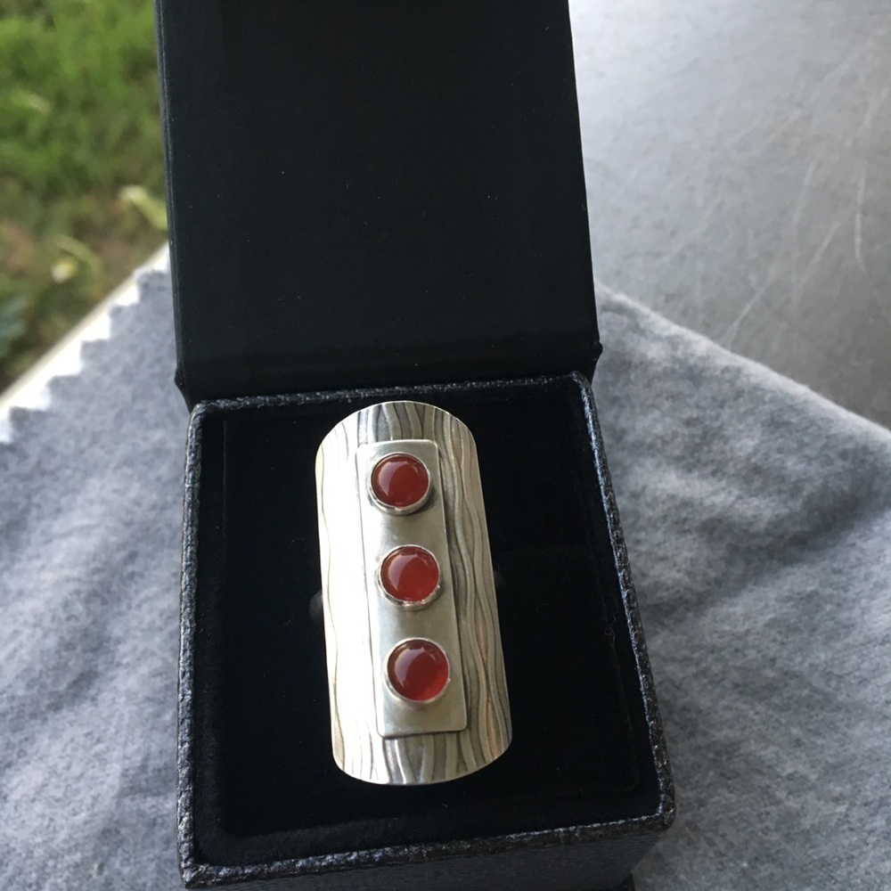 Red/orange carnelian and sterling silver ring